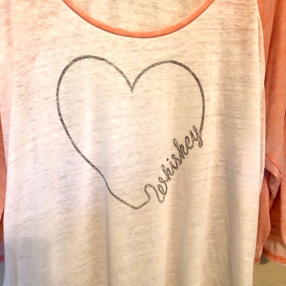 Express XL 3/4 Sleeve Heart Whiskey Baseball Tee